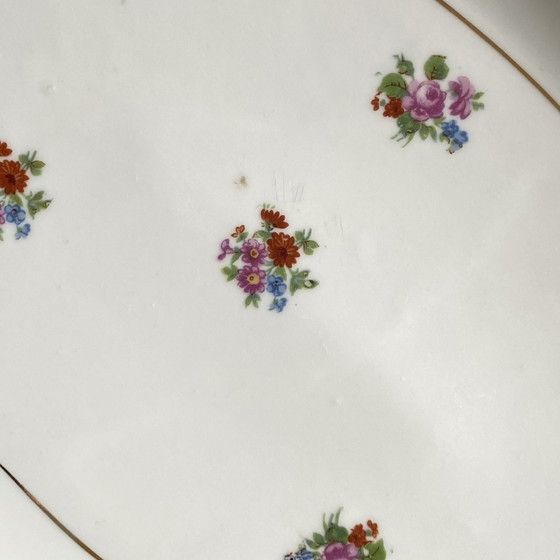 Image 1 of Plat De Service Ovale M Et S Berry Petites Fleurs Et Dorure Porcelaine Ancienne Limoges France