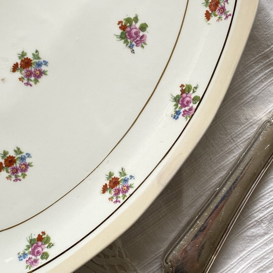 Image 1 of Plat De Service Ovale M Et S Berry Petites Fleurs Et Dorure Porcelaine Ancienne Limoges France