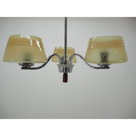 Image 1 of Lustre vintage en chrome et verre, Tchécoslovaquie 1960