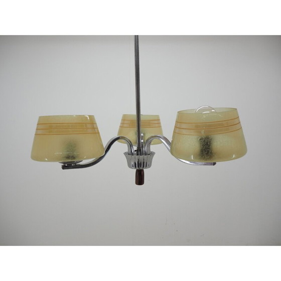 Image 1 of Lustre vintage en chrome et verre, Tchécoslovaquie 1960
