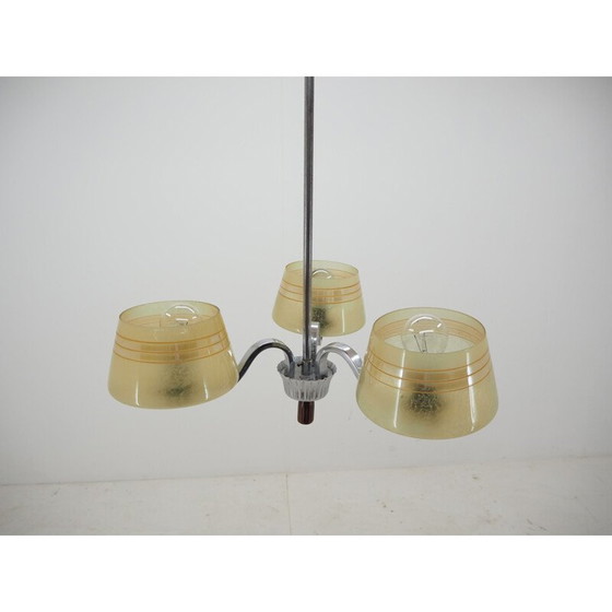 Image 1 of Lustre vintage en chrome et verre, Tchécoslovaquie 1960