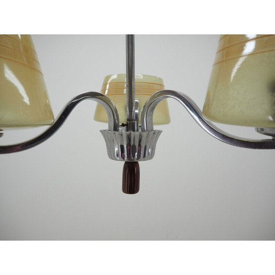 Image 1 of Lustre vintage en chrome et verre, Tchécoslovaquie 1960