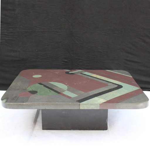 Table basse vintage multicolore de Pierre Elie Gardette, 1980