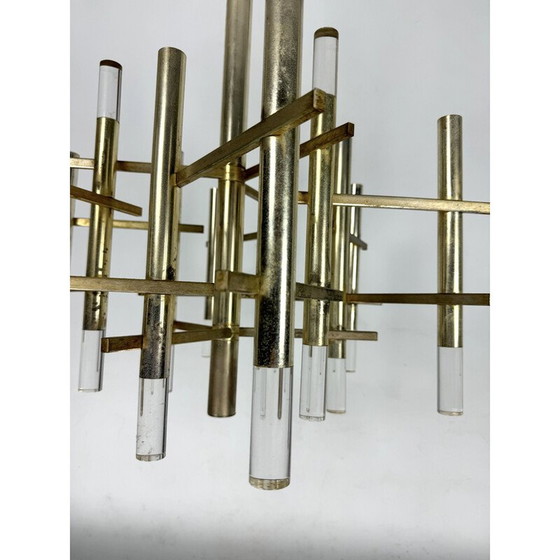 Image 1 of Lustre vintage "Ice" en acier chromé pour Sciolari avec 9 lumières, Italie 1960