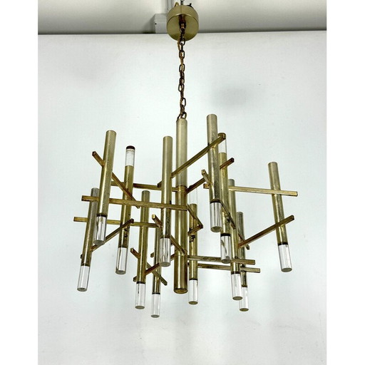 Lustre vintage "Ice" en acier chromé pour Sciolari avec 9 lumières, Italie 1960