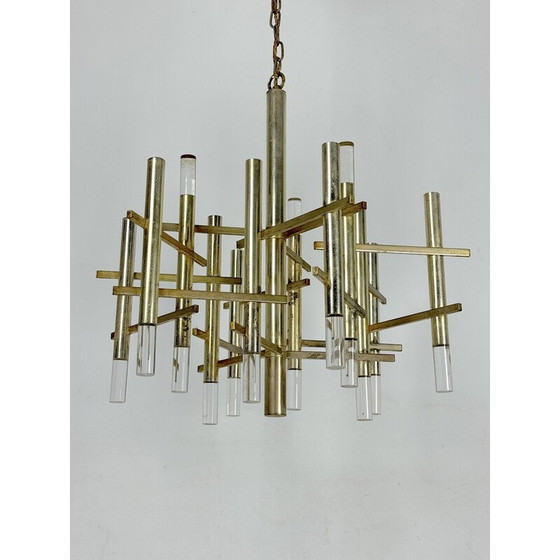 Image 1 of Lustre vintage "Ice" en acier chromé pour Sciolari avec 9 lumières, Italie 1960