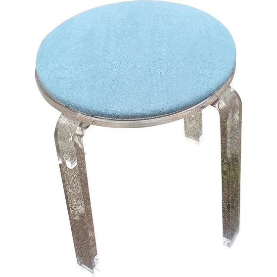 Image 1 of Tabouret vintage en plexiglas et velours bleu, 1980