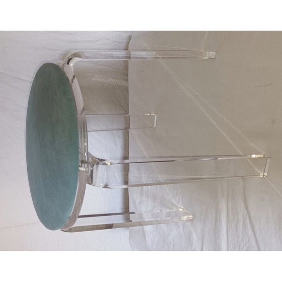 Image 1 of Tabouret vintage en plexiglas et velours bleu, 1980