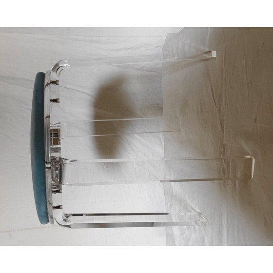 Image 1 of Tabouret vintage en plexiglas et velours bleu, 1980