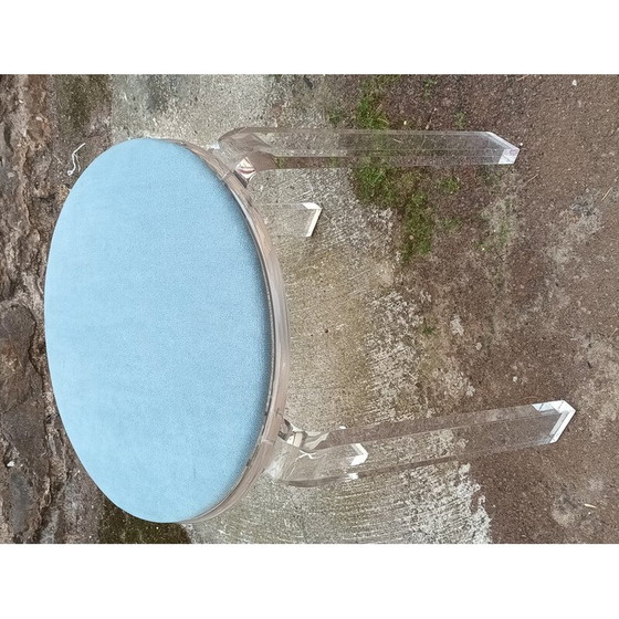 Image 1 of Tabouret vintage en plexiglas et velours bleu, 1980