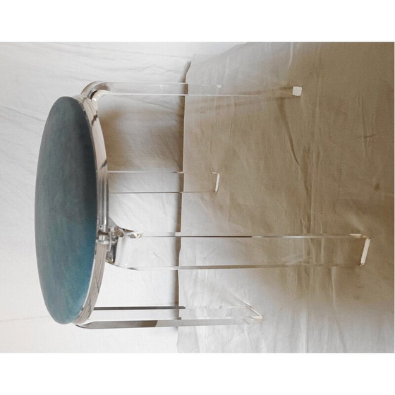 Image 1 of Tabouret vintage en plexiglas et velours bleu, 1980