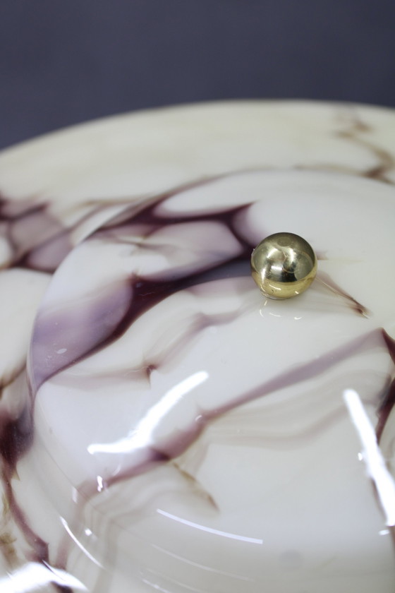 Image 1 of Lampadaire en laiton restauré 1940S avec abat-jour en verre