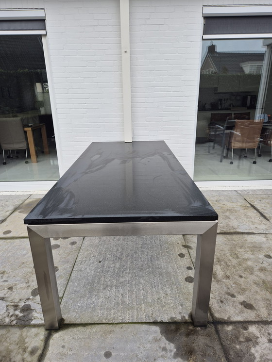 Image 1 of Table de jardin cadre en acier inoxydable plateau en granit