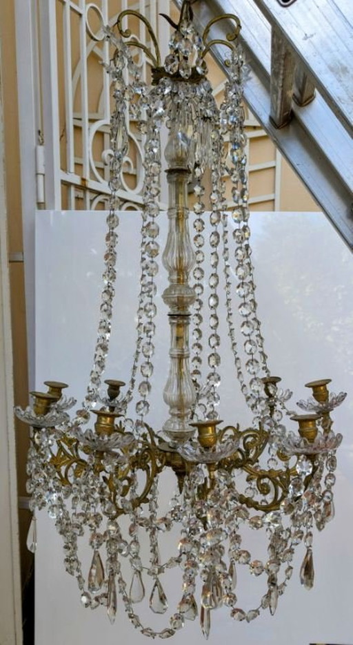 Lustre français à cage de cristal des années 1800