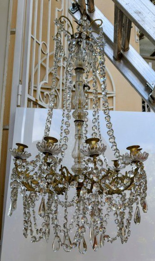 Lustre français à cage de cristal des années 1800