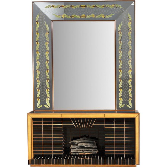 Image 1 of Buffet vintage en verre et bois de rose avec miroir par Luigi Brusotti, Italie 1990