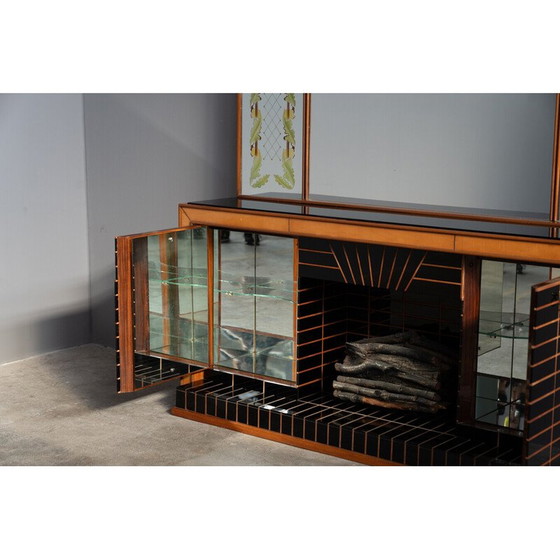 Image 1 of Buffet vintage en verre et bois de rose avec miroir par Luigi Brusotti, Italie 1990