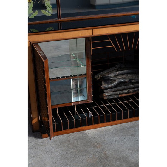 Image 1 of Buffet vintage en verre et bois de rose avec miroir par Luigi Brusotti, Italie 1990