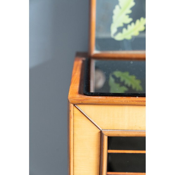 Image 1 of Buffet vintage en verre et bois de rose avec miroir par Luigi Brusotti, Italie 1990