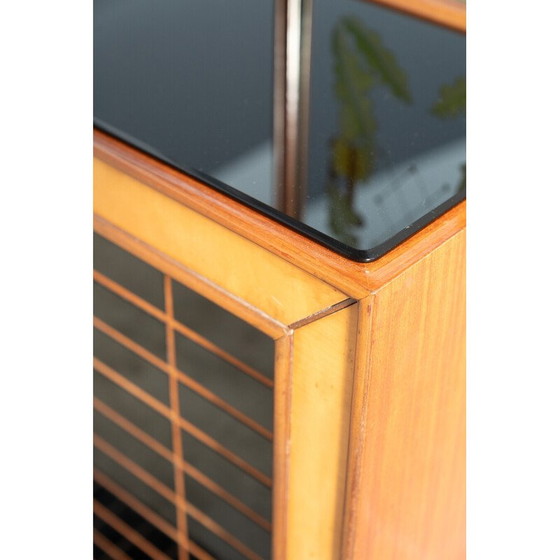 Image 1 of Buffet vintage en verre et bois de rose avec miroir par Luigi Brusotti, Italie 1990