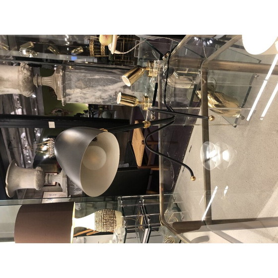 Image 1 of Lampe sauterelle vintage avec tête pivotante en métal laqué noir, 1950