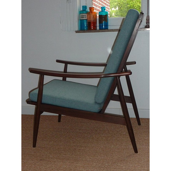 Image 1 of Fauteuil scandinave vert en hêtre et flanelle - années 1950