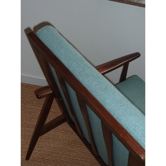 Image 1 of Fauteuil scandinave vert en hêtre et flanelle - années 1950