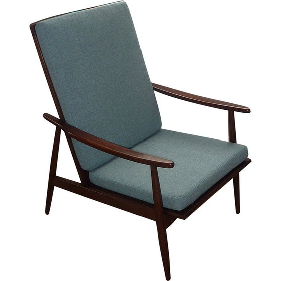 Image 1 of Fauteuil scandinave vert en hêtre et flanelle - années 1950