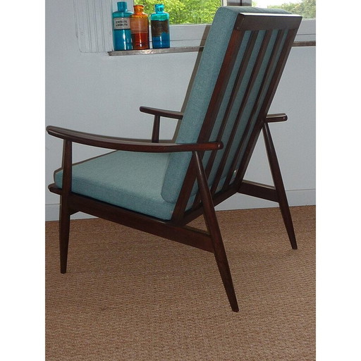 Fauteuil scandinave vert en hêtre et flanelle - années 1950