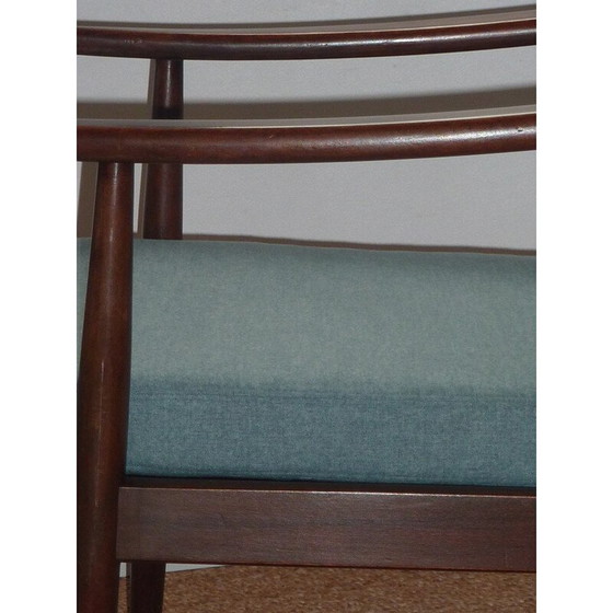 Image 1 of Fauteuil scandinave vert en hêtre et flanelle - années 1950