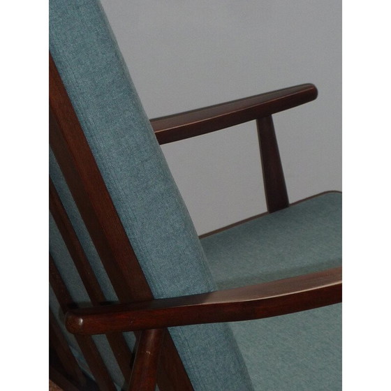 Image 1 of Fauteuil scandinave vert en hêtre et flanelle - années 1950