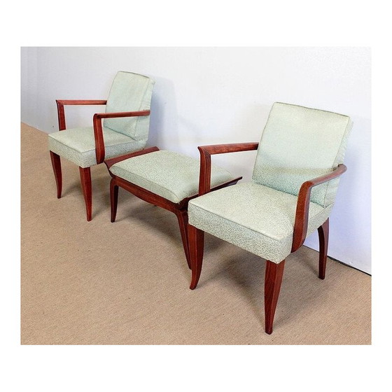 Image 1 of Paire de fauteuils Bridge et tabouret Art Déco, 1940