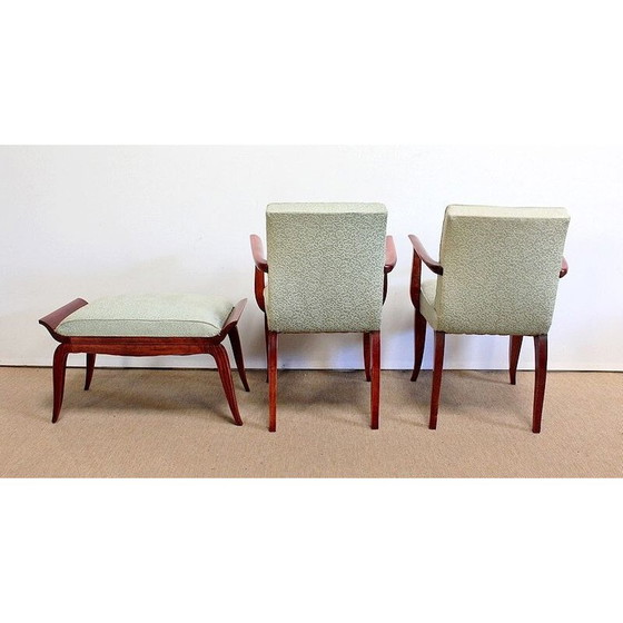 Image 1 of Paire de fauteuils Bridge et tabouret Art Déco, 1940