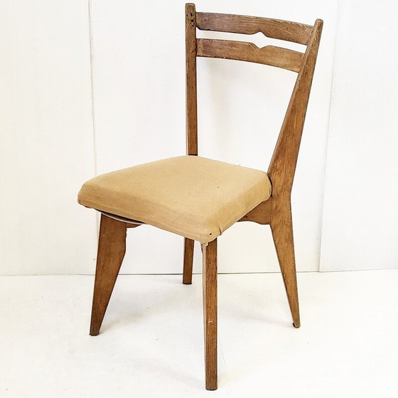 Image 1 of Chaise vintage en bois et tissu de Guillerme et Chambron