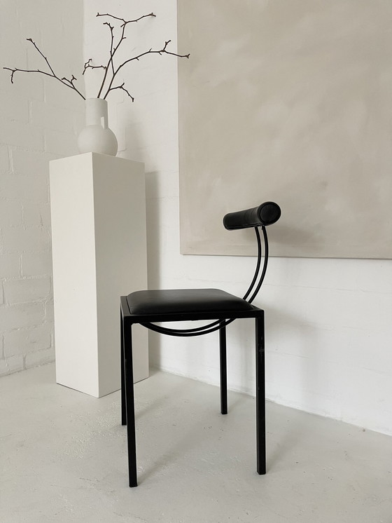 Image 1 of Chaise postmoderne en acier et cuir