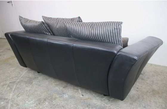 Image 1 of Rolf Benz Canapé Modèle 333 Noir Cuir Avec 5 Nouveaux Coussins Tissus