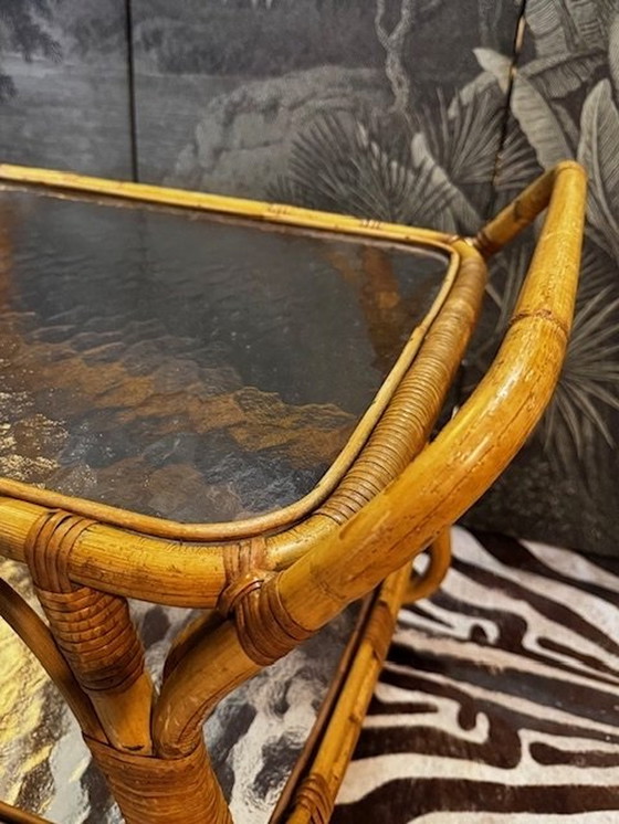 Image 1 of Chariot de service en bambou et rotin de Rohe, Chariot, Chariot à boissons