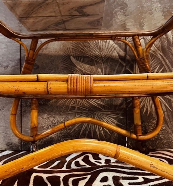 Image 1 of Chariot de service en bambou et rotin de Rohe, Chariot, Chariot à boissons