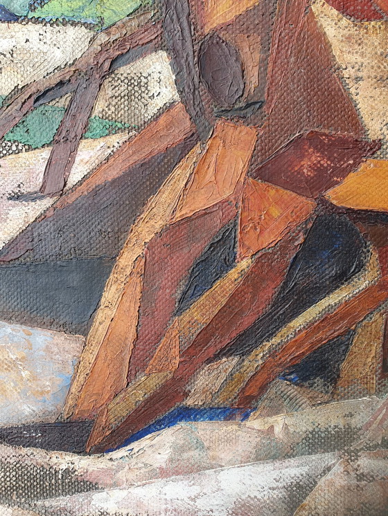 Image 1 of Peinture à l'huile abstraite/cubiste d'Otto Stam 1950