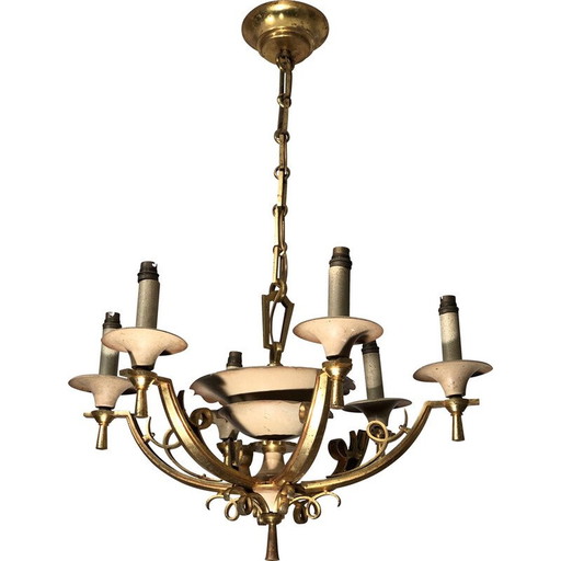 Lustre vintage en métal laqué et laiton, 1940