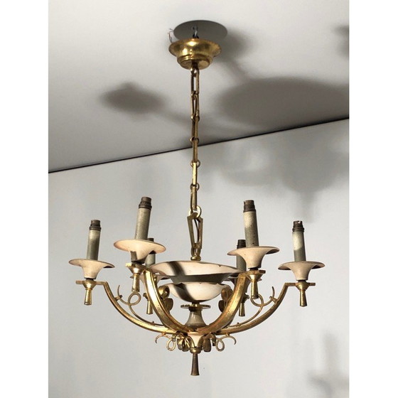 Image 1 of Lustre vintage en métal laqué et laiton, 1940