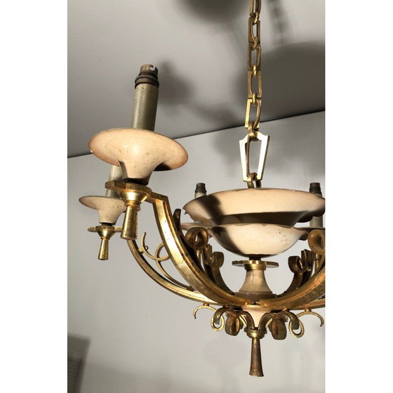 Image 1 of Lustre vintage en métal laqué et laiton, 1940