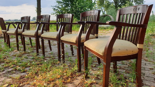 6 Fauteuils de salle à manger Art Nouveau en chêne