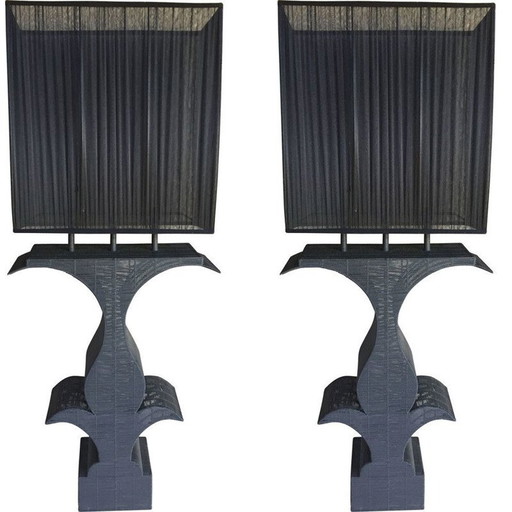 Paire de lampadaires vintage en fil métallique tressé, 1990