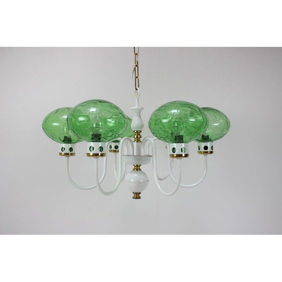 Image 1 of Lustre vintage en métal laqué, verre et laiton par Drukov, Tchécoslovaquie 1970