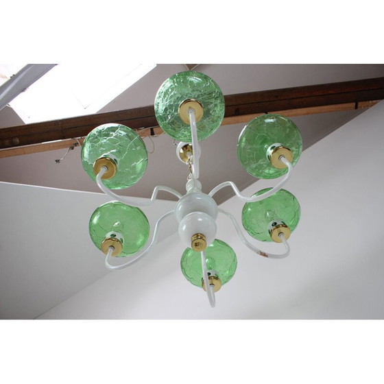 Image 1 of Lustre vintage en métal laqué, verre et laiton par Drukov, Tchécoslovaquie 1970