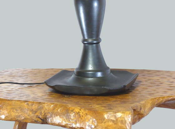 Image 1 of Lampe Balustre En Faïence Émaillée Noire 1950