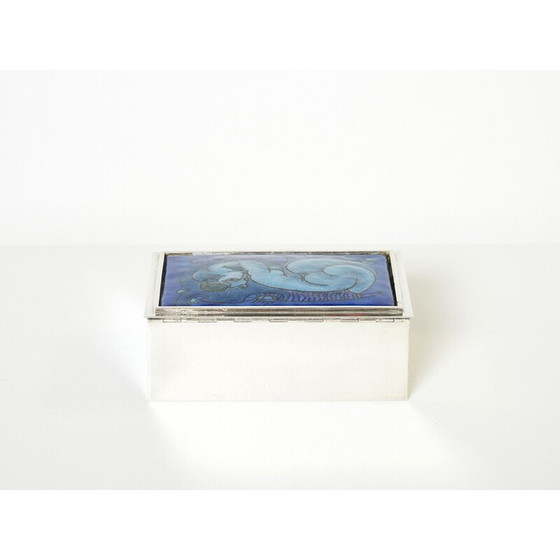 Image 1 of Boîte à bijoux vintage en céramique émaillée argentée de Crevillen Paris, 1970