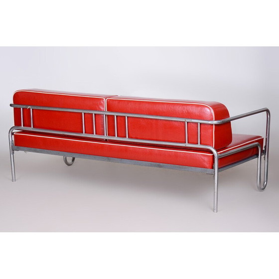 Image 1 of Canapé Bauhaus rouge vintage en cuir et chrome tubulaire, années 1930