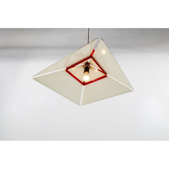 Image 1 of Abat-jour vintage en métal émaillé rouge suspendu à un plafonnier rouge par artimeta